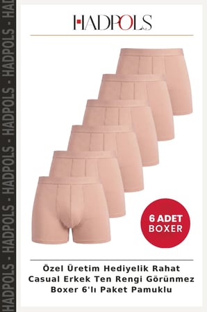 Özel Üretim Hediyelik Rahat Casual Erkek Ten Rengi Görünmez Boxer 6'lı Paket Pamuklu