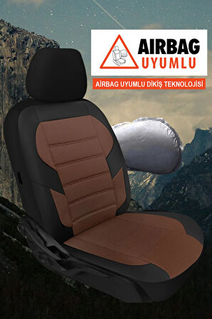 Ford Tourneo Courier  Uyumlu 5 KOLTUK TAM SET CARUSA SERİSİ TAM SET TAY TÜYÜ OTO KOLTUK KILIFI TABA