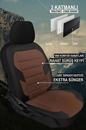 Ford Tourneo Courier  Uyumlu 5 KOLTUK TAM SET CARUSA SERİSİ TAM SET TAY TÜYÜ OTO KOLTUK KILIFI TABA