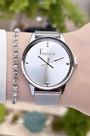 Freelook FLISTE19 Gümüş Renk 5 ATM Su Geçirmez Kadın Kol Saati ve Bileklik
