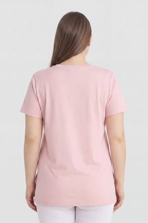 Delux Serisi Yazlık Uyumlu Stil Doğum Öncesi Pamuklu Likralı Pembe Kısa Kollu Hamile Tişört