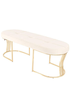 Viego Gold Exclusive Bench Lüks Metal Gold Ayak, Chester Model Yatak Ucu Beyaz Puf