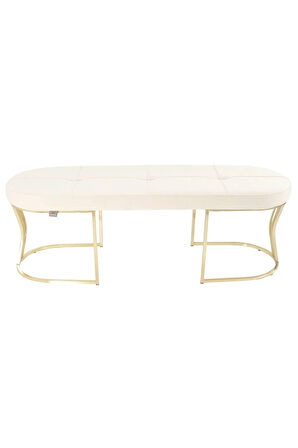Viego Gold Exclusive Bench Lüks Metal Gold Ayak, Chester Model Yatak Ucu Beyaz Puf