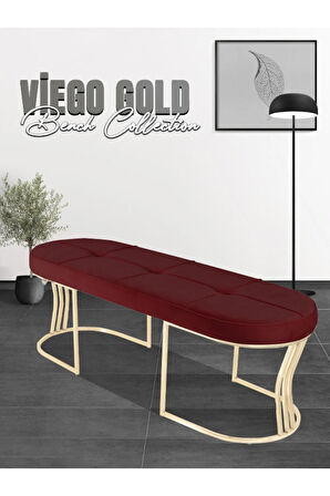 Viego Gold Exclusive Bench Lüks Metal Gold Ayak, Chester Model Yatak Ucu Bordo Puf