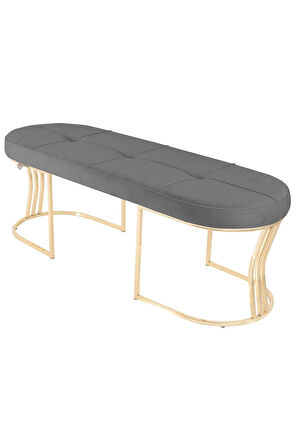 Viego Gold Exclusive Bench Lüks Metal Gold Ayak, Chester Model Yatak Ucu Gri Puf