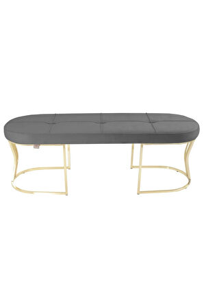 Viego Gold Exclusive Bench Lüks Metal Gold Ayak, Chester Model Yatak Ucu Gri Puf