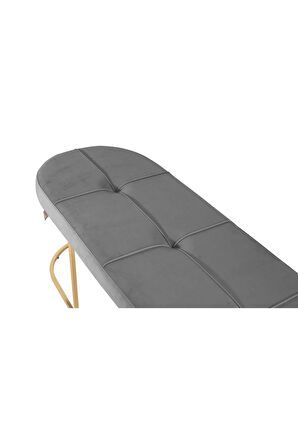 Viego Gold Exclusive Bench Lüks Metal Gold Ayak, Chester Model Yatak Ucu Gri Puf