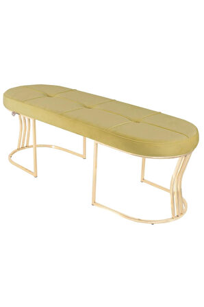 Viego Gold Exclusive Bench Lüks Metal Gold Ayak, Chester Model Yatak Ucu Hardal Puf