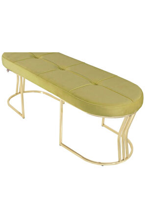 Viego Gold Exclusive Bench Lüks Metal Gold Ayak, Chester Model Yatak Ucu Hardal Puf