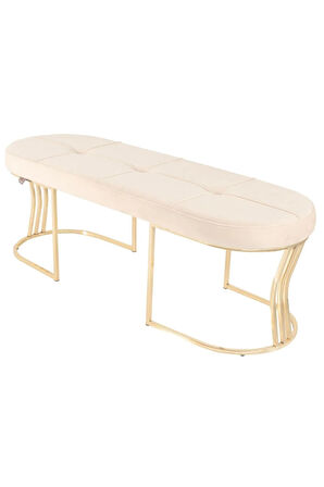 Viego Gold Exclusive Bench Lüks Metal Gold Ayak, Chester Model Yatak Ucu Krem Puf