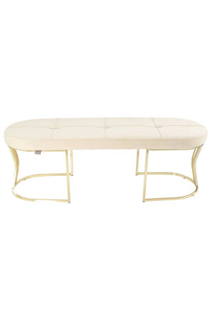 Viego Gold Exclusive Bench Lüks Metal Gold Ayak, Chester Model Yatak Ucu Krem Puf