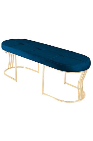 Viego Gold Exclusive Bench Lüks Metal Gold Ayak, Chester Model Yatak Ucu Mavi Puf