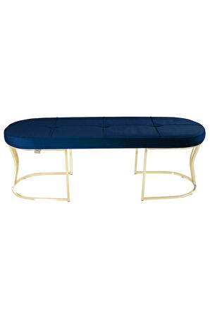 Viego Gold Exclusive Bench Lüks Metal Gold Ayak, Chester Model Yatak Ucu Mavi Puf