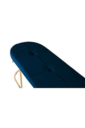Viego Gold Exclusive Bench Lüks Metal Gold Ayak, Chester Model Yatak Ucu Mavi Puf