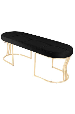 Viego Gold Exclusive Bench Lüks Metal Gold Ayak, Chester Model Yatak Ucu Siyah Puf