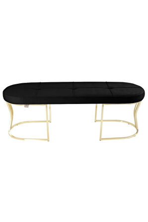 Viego Gold Exclusive Bench Lüks Metal Gold Ayak, Chester Model Yatak Ucu Siyah Puf