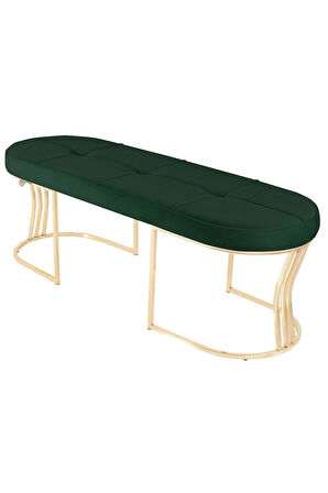 Viego Gold Exclusive Bench Lüks Metal Gold Ayak, Chester Model Yatak Ucu Yeşil Puf