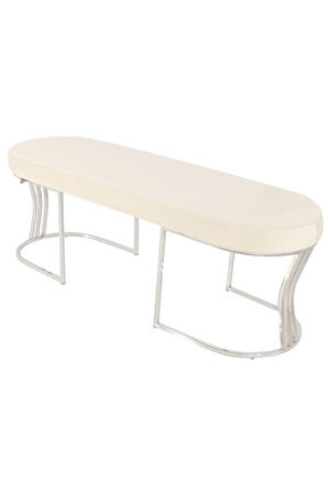 Viego Silver Smooth Bench Lüks Metal Gümüş Ayak, Chester Model Yatak Ucu Beyaz Puf