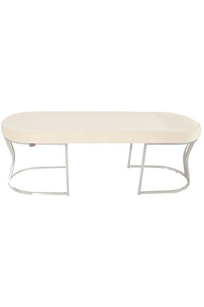 Viego Silver Smooth Bench Lüks Metal Gümüş Ayak, Chester Model Yatak Ucu Beyaz Puf