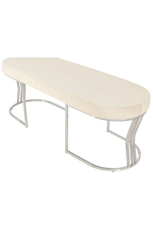 Viego Silver Smooth Bench Lüks Metal Gümüş Ayak, Chester Model Yatak Ucu Beyaz Puf