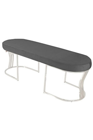 Viego Silver Smooth Bench Lüks Metal Gümüş Ayak, Chester Model Yatak Ucu Gri Puf
