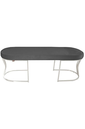 Viego Silver Smooth Bench Lüks Metal Gümüş Ayak, Chester Model Yatak Ucu Gri Puf