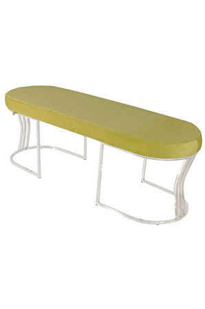 Viego Silver Smooth Bench Lüks Metal Gümüş Ayak, Chester Model Yatak Ucu Hardal Puf