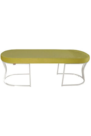 Viego Silver Smooth Bench Lüks Metal Gümüş Ayak, Chester Model Yatak Ucu Hardal Puf