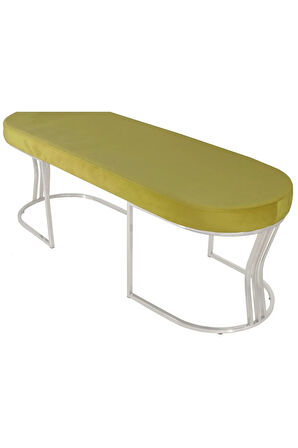 Viego Silver Smooth Bench Lüks Metal Gümüş Ayak, Chester Model Yatak Ucu Hardal Puf