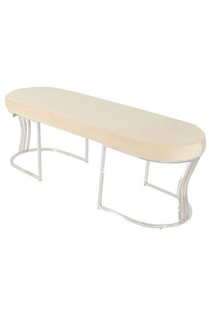 Viego Silver Smooth Bench Lüks Metal Gümüş Ayak, Chester Model Yatak Ucu Krem Puf