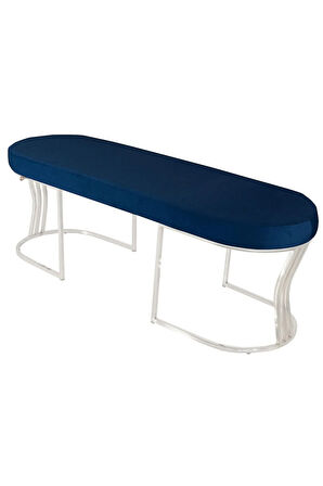 Viego Silver Smooth Bench Lüks Metal Gümüş Ayak, Chester Model Yatak Ucu Mavi Puf