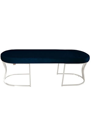 Viego Silver Smooth Bench Lüks Metal Gümüş Ayak, Chester Model Yatak Ucu Mavi Puf