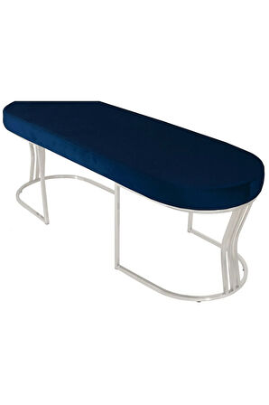 Viego Silver Smooth Bench Lüks Metal Gümüş Ayak, Chester Model Yatak Ucu Mavi Puf