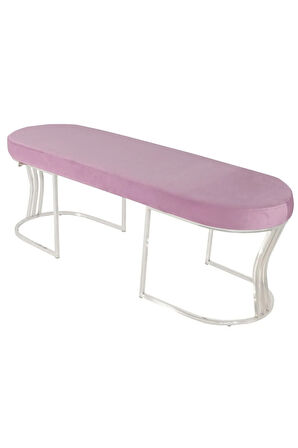 Viego Silver Smooth Bench Lüks Metal Gümüş Ayak, Chester Model Yatak Ucu Pembe Puf
