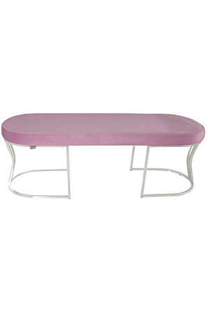 Viego Silver Smooth Bench Lüks Metal Gümüş Ayak, Chester Model Yatak Ucu Pembe Puf