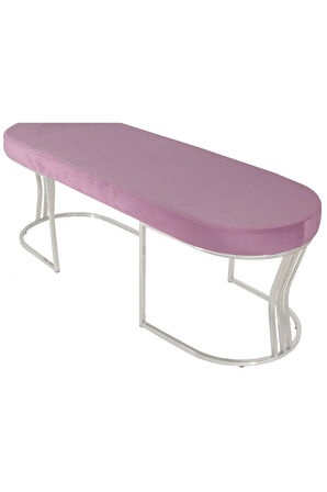 Viego Silver Smooth Bench Lüks Metal Gümüş Ayak, Chester Model Yatak Ucu Pembe Puf