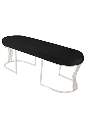 Viego Silver Smooth Bench Lüks Metal Gümüş Ayak, Chester Model Yatak Ucu Siyah Puf