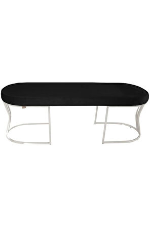 Viego Silver Smooth Bench Lüks Metal Gümüş Ayak, Chester Model Yatak Ucu Siyah Puf