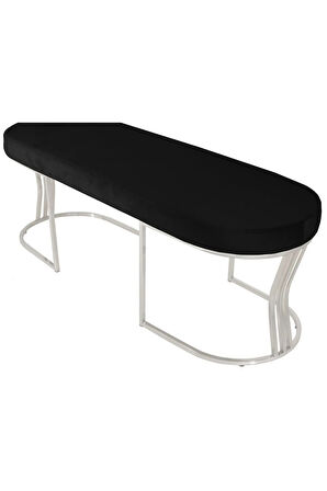 Viego Silver Smooth Bench Lüks Metal Gümüş Ayak, Chester Model Yatak Ucu Siyah Puf