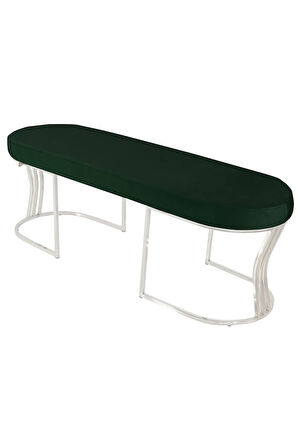 Viego Silver Smooth Bench Lüks Metal Gümüş Ayak, Chester Model Yatak Ucu Yeşil Puf