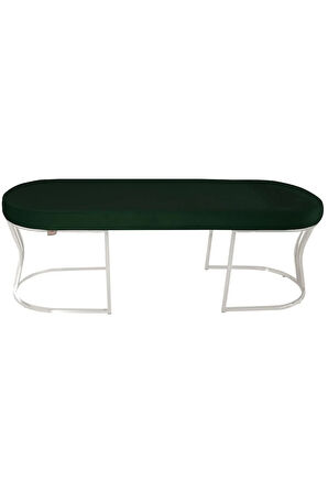 Viego Silver Smooth Bench Lüks Metal Gümüş Ayak, Chester Model Yatak Ucu Yeşil Puf
