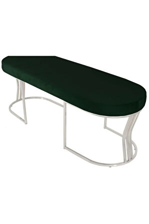 Viego Silver Smooth Bench Lüks Metal Gümüş Ayak, Chester Model Yatak Ucu Yeşil Puf