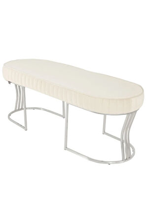 Viego Silver Striped Bench Lüks Metal Gümüş Ayak, Chester Model Yatak Ucu Beyaz Puf