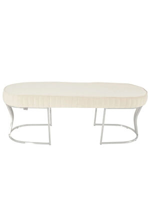 Viego Silver Striped Bench Lüks Metal Gümüş Ayak, Chester Model Yatak Ucu Beyaz Puf
