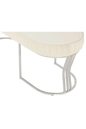 Viego Silver Striped Bench Lüks Metal Gümüş Ayak, Chester Model Yatak Ucu Beyaz Puf