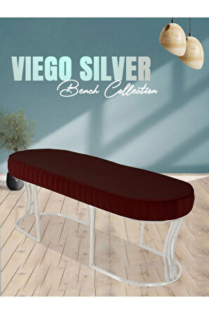 Viego Silver Striped Bench Lüks Metal Gümüş Ayak, Chester Model Yatak Ucu Bordo Puf