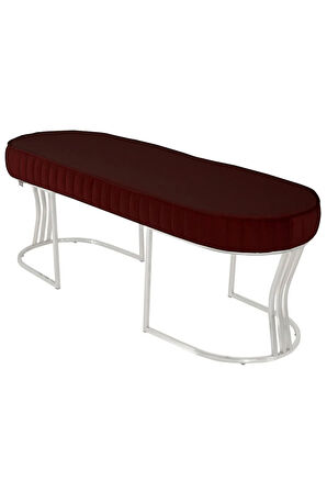 Viego Silver Striped Bench Lüks Metal Gümüş Ayak, Chester Model Yatak Ucu Bordo Puf