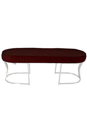 Viego Silver Striped Bench Lüks Metal Gümüş Ayak, Chester Model Yatak Ucu Bordo Puf