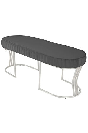 Viego Silver Striped Bench Lüks Metal Gümüş Ayak, Chester Model Yatak Ucu Gri Puf