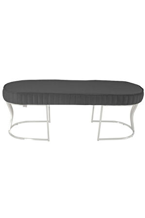 Viego Silver Striped Bench Lüks Metal Gümüş Ayak, Chester Model Yatak Ucu Gri Puf
